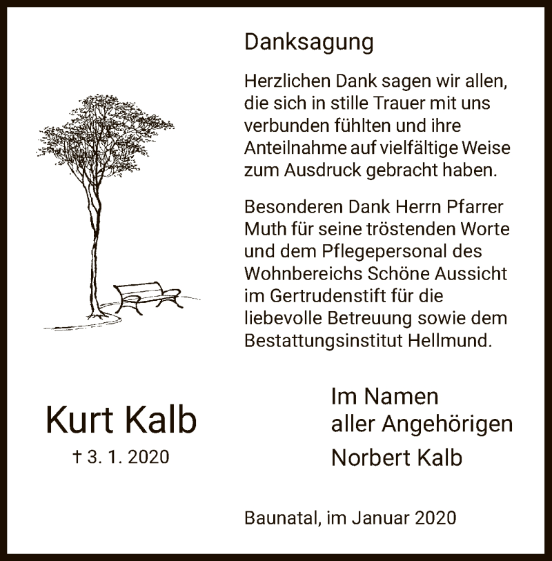  Traueranzeige für Kurt Kalb vom 25.01.2020 aus HNA