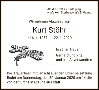 Traueranzeige von Kurt Stöhr von HNA