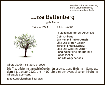 Traueranzeige von Luise Battenberg von HNA