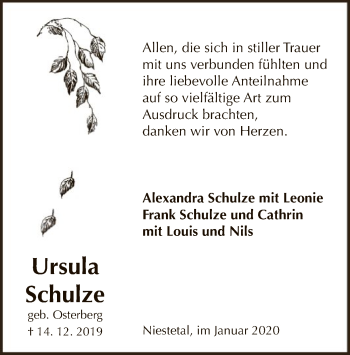 Traueranzeige von Ursula Schulze von HNA