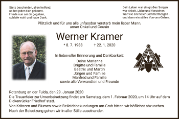 Traueranzeige von Werner Kramer von HNA