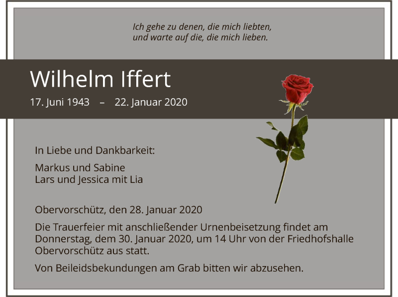  Traueranzeige für Wilhelm Iffert vom 28.01.2020 aus HNA
