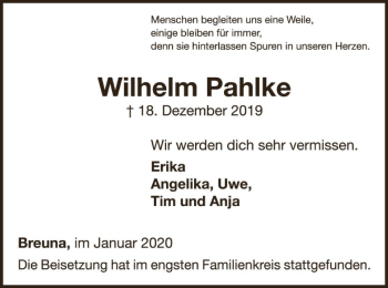 Traueranzeige von Wilhelm Pahlke von HNA