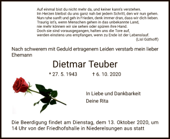 Traueranzeige von Dietmar Teuber von HNA