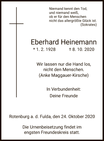 Traueranzeige von Eberhard Heinemann von HNA