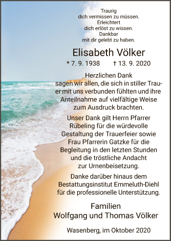 Traueranzeige von Elisabeth Völker von HNA