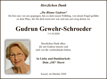 Traueranzeige von Gudrun Gewehr-Schroeder von HNA