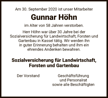 Traueranzeige von Gunnar Höhn von HNA