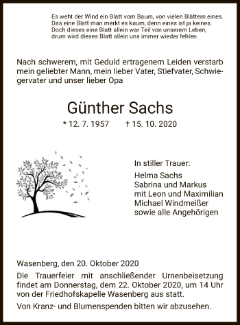 Traueranzeige von Günther Sachs von HNA