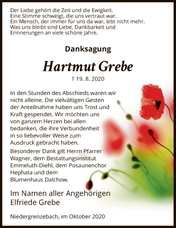 Traueranzeige von Hartmut Grebe von HNA