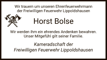 Traueranzeige von Horst Bolse von HNA