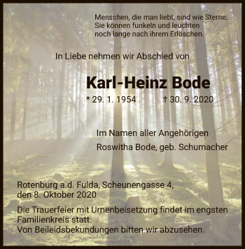 Traueranzeige von Karl-Heinz Bode von HNA