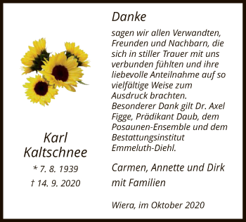 Traueranzeige von Karl Kaltschnee von HNA