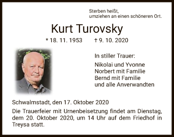 Traueranzeige von Kurt Turovsky von HNA