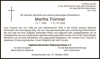 Traueranzeige von Martha Trümner von HNA