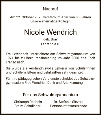 Traueranzeige von Nicole Wendrich von HNA