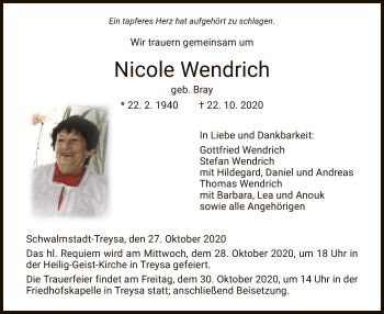 Traueranzeige von Nicole Wendrich von HNA