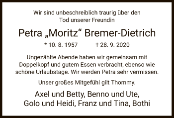 Traueranzeige von Petra Bremer-Dietrich von HNA