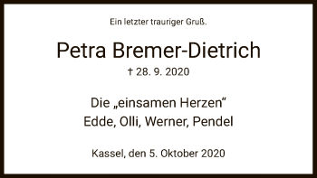 Traueranzeige von Petra Bremer-Dietrich von HNA