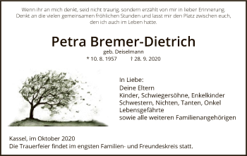 Traueranzeige von Petra Bremer-Dietrich von HNA