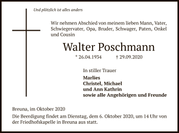 Traueranzeige von Walter Poschmann von HNA