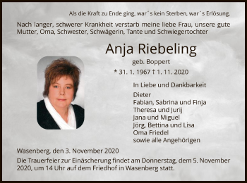 Traueranzeige von Anja Riebeling von HNA