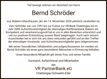 Traueranzeige von Bernd Schröder von HNA