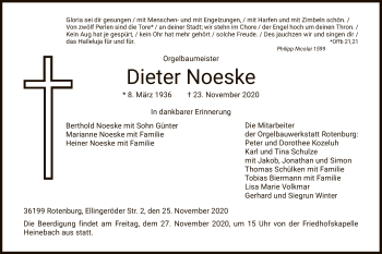 Traueranzeige von Dieter Noeske von HNA