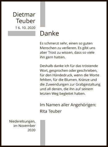 Traueranzeige von Dietmar Teuber von HNA