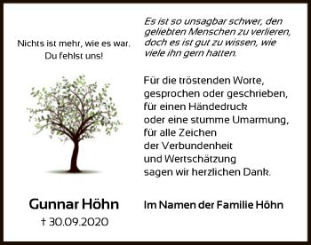 Traueranzeige von Gunnar Höhn von HNA