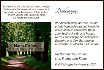 Traueranzeige von Hans Freitag von HNA