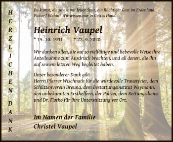 Traueranzeige von Heinrich Vaupel von HNA