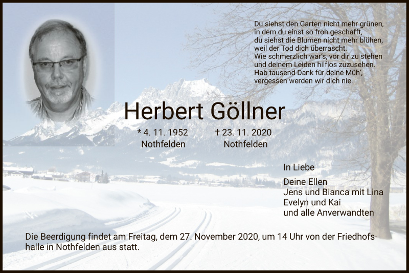  Traueranzeige für Herbert Göllner vom 25.11.2020 aus HNA