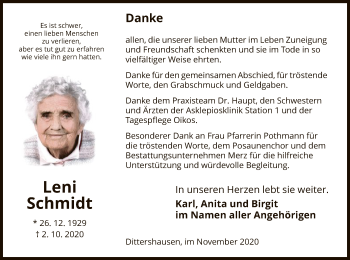 Traueranzeige von Leni Schmidt von HNA