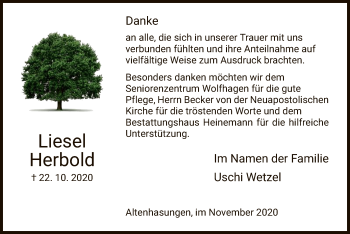 Traueranzeige von Liesel Herbold von HNA