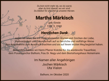 Traueranzeige von Martha Märkisch von HNA