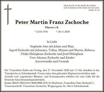 Traueranzeige von Peter Martin Franz Zschoche von HNA