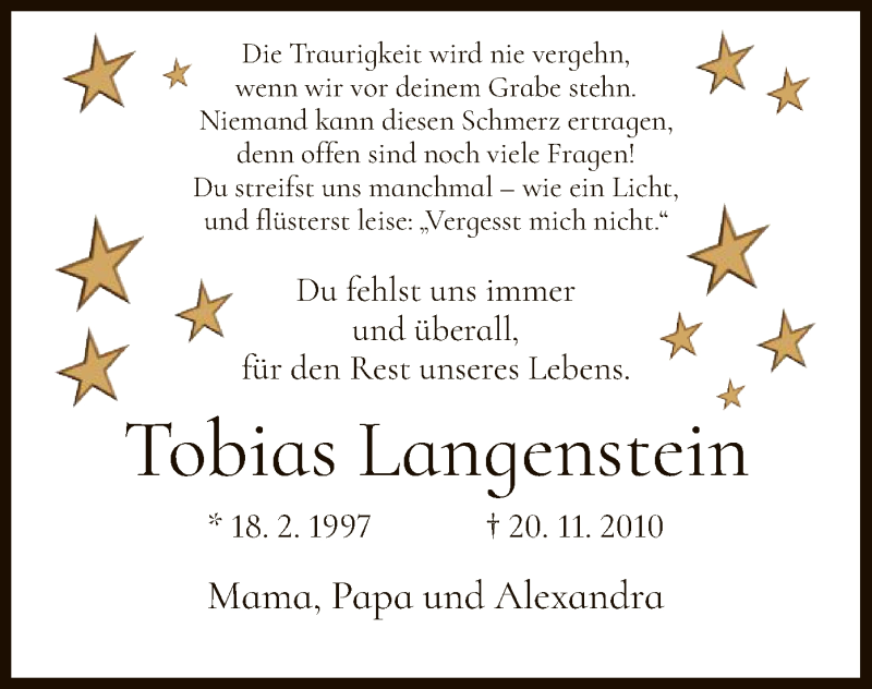  Traueranzeige für Tobias Langenstein vom 20.11.2020 aus HNA