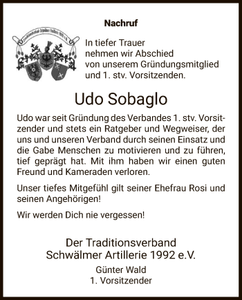 Traueranzeige von Udo Sobaglo von HNA