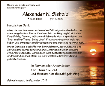 Traueranzeige von Alexander N. Siebold von HNA