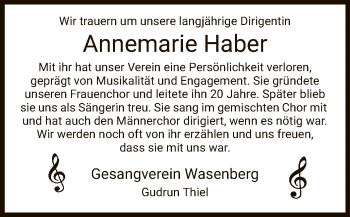 Traueranzeige von Annemarie Haber von HNA