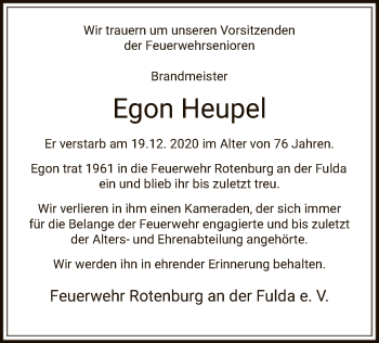 Traueranzeige von Egon Heupel von HNA