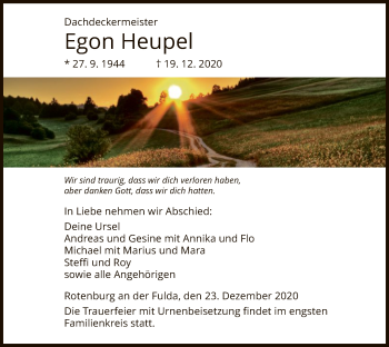 Traueranzeige von Egon Heupel von HNA