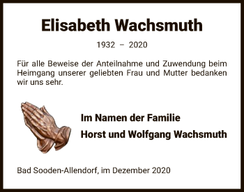 Traueranzeige von Elisabeth Wachsmuth von HNA