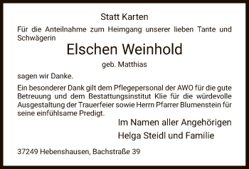 Traueranzeige von Elschen Weinhold von HNA