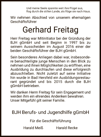 Traueranzeige von Gerhard Freitag von HZ