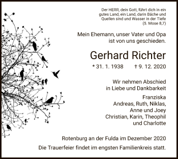 Traueranzeige von Gerhard Richter von HNA