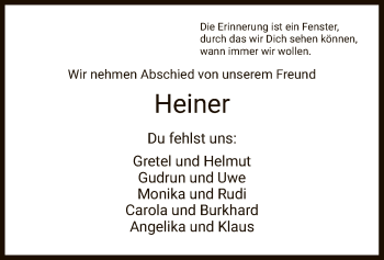 Traueranzeige von Heiner  von HNA