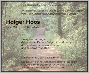 Traueranzeige von Holger Hoos von HNA