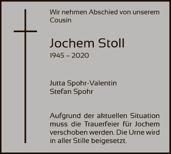 Traueranzeige von Jochem Stoll von HNA